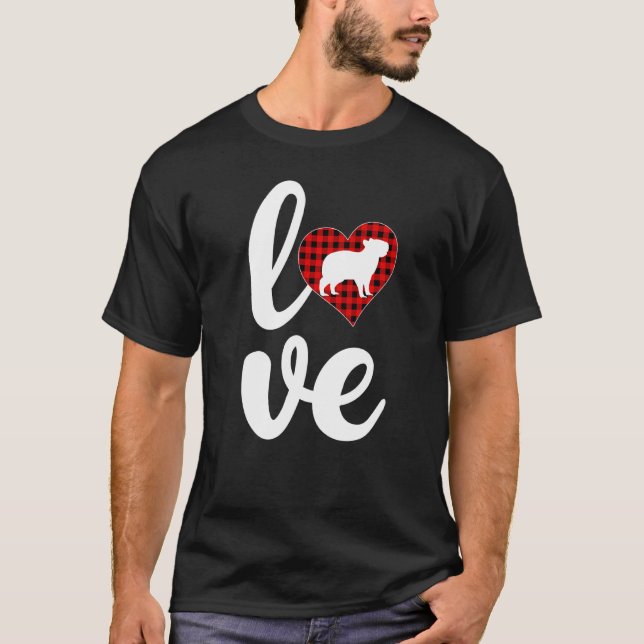 Capybara Buffalo Plaid Love Capybara Valentine S D T-Shirt (Front)