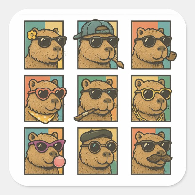 Capybara Calm Crew Square Sticker (Front)