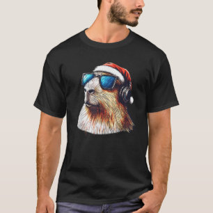 Capybara Capy Christmas Xmas Santa Hat With Retro  T-Shirt