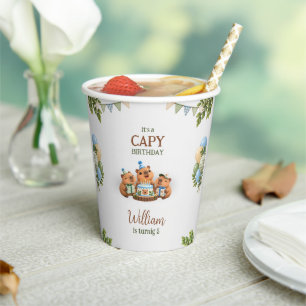 Capybara Capy Party Cute Blue Kawaii Boy Birthday Paper Cups