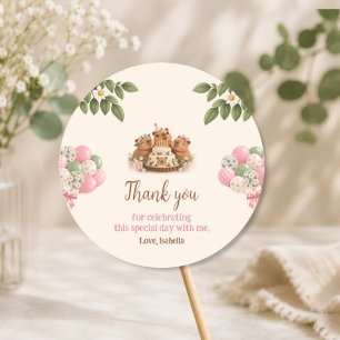 Capybara Capy Party Cute Pink Kawaii Girl Birthday Classic Round Sticker