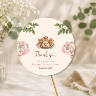 Capybara Capy Party Cute Pink Kawaii Girl Birthday Classic Round Sticker