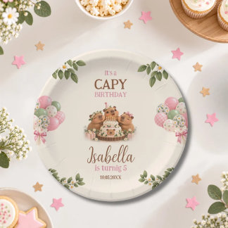 Capybara Capy Party Cute Pink Kawaii Girl Birthday Paper Plate