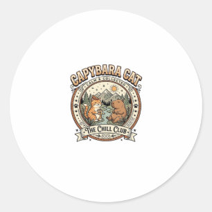 Capybara Cat Capybara Chill Cat Vintage Vector Art Classic Round Sticker