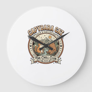 Capybara Cat Capybara Chill Cat Vintage Vector Art Large Clock