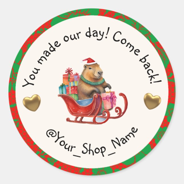 Capybara Cheers for Your Customers! 🥳 Classic Round Sticker (Front)