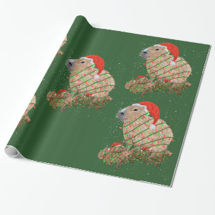 Capybara Christmas Family Wrapped in Holiday Light Wrapping Paper