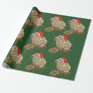 Capybara Christmas Family Wrapped in Holiday Light Wrapping Paper