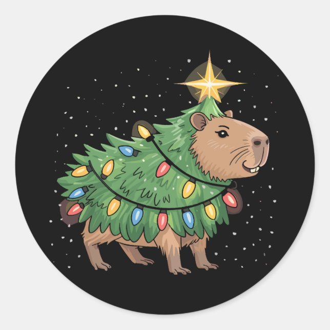Capybara Christmas Gifts Capy Funny Xmas Tree Classic Round Sticker (Front)