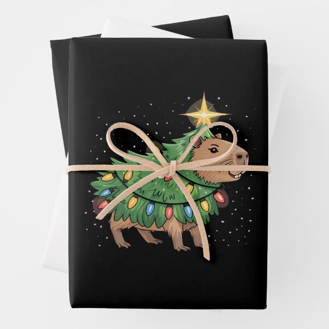 Capybara Christmas Gifts Capy Funny Xmas Tree Wrapping Paper Sheet (In situ)