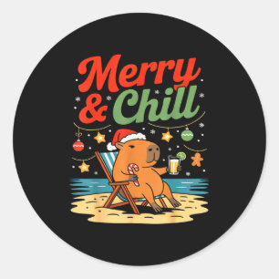 Capybara Christmas Holiday Beach Vibes Merry And C Classic Round Sticker