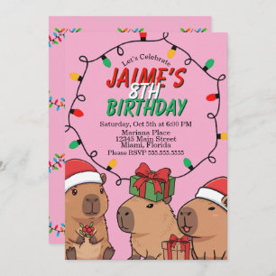 Capybara Christmas Lights Birthday Party  Invitation