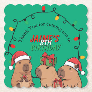 Capybara Christmas Lights Birthday Party Paper Coaster