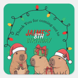 Capybara Christmas Lights Birthday Party  Square Sticker