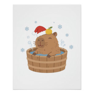 Capybara Christmas Onsen Santa Hat Poster