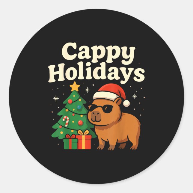 Capybara Christmas Shirt, Funny Capy Holidays  Classic Round Sticker (Front)
