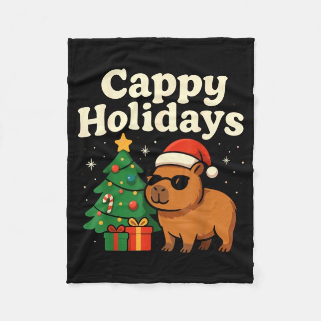 Capybara Christmas Shirt, Funny Capy Holidays  Fleece Blanket (Front)