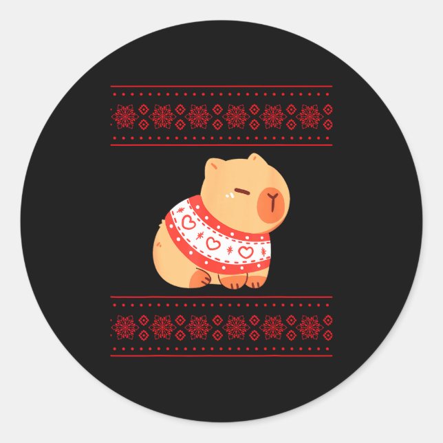 Capybara Christmas Sweater  Classic Round Sticker (Front)