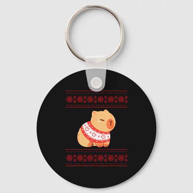 Capybara Christmas Sweater  Key Ring (Front)