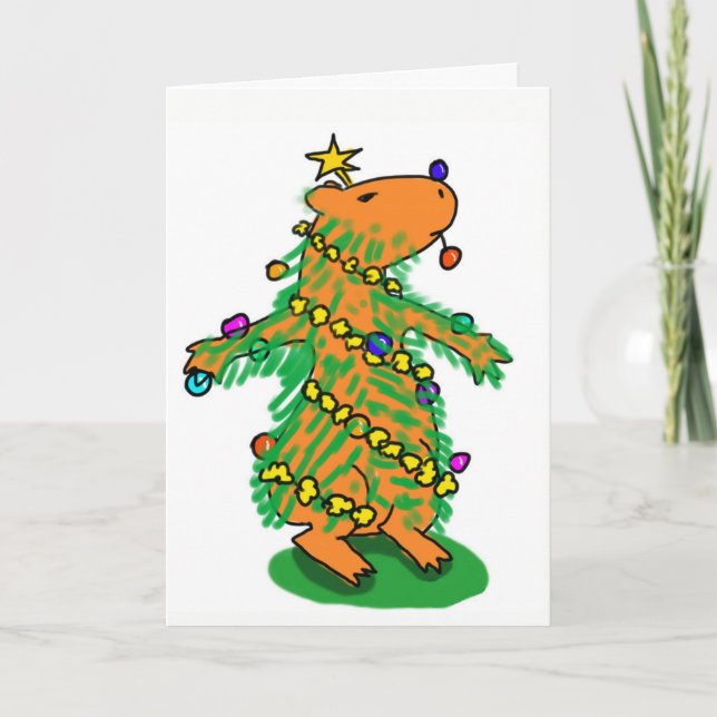Capybara Christmas tree card (Front)