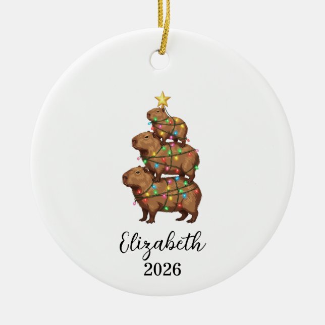 Capybara Christmas Tree, Funny Animal Xmas Decor Ceramic Tree Decoration (Front)