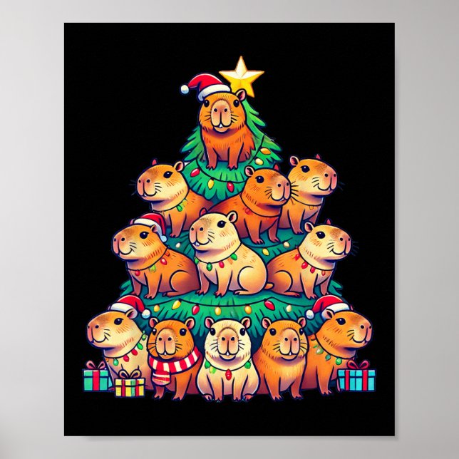 Capybara Christmas Tree Funny Capybara Xmas  Poster (Front)