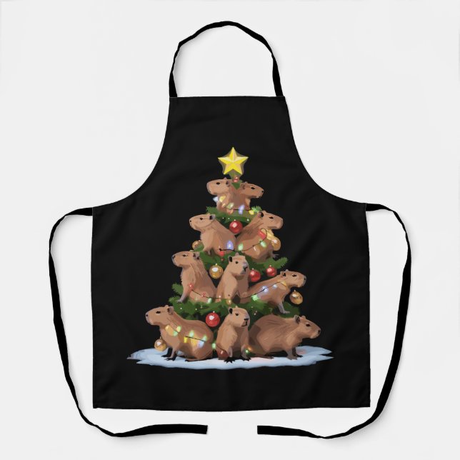 Capybara Christmas Tree Gift Funny Xmas Capy Apron (Front)