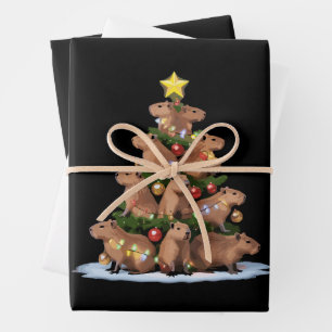 Capybara Christmas Tree Gift Funny Xmas Capy Wrapping Paper Sheet