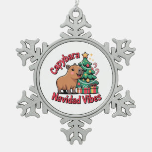 Capybara Christmas Vibes Holiday Humour Snowflake Pewter Christmas Ornament