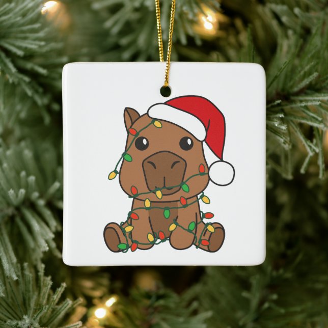 Capybara Christmas Winter Animals Holiday Ceramic Ornament (Tree)