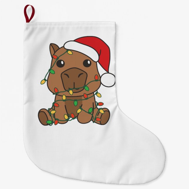 Capybara Christmas Winter Animals Holiday Large Christmas Stocking (Front)