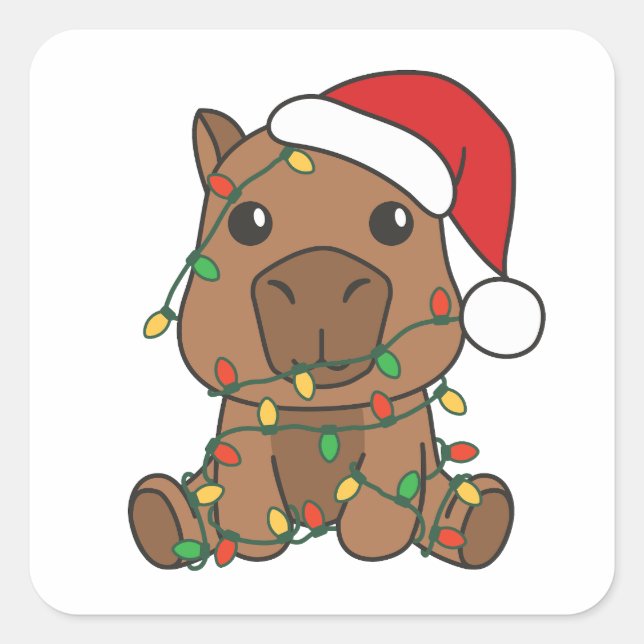 Capybara Christmas Winter Animals Holiday Square Sticker (Front)
