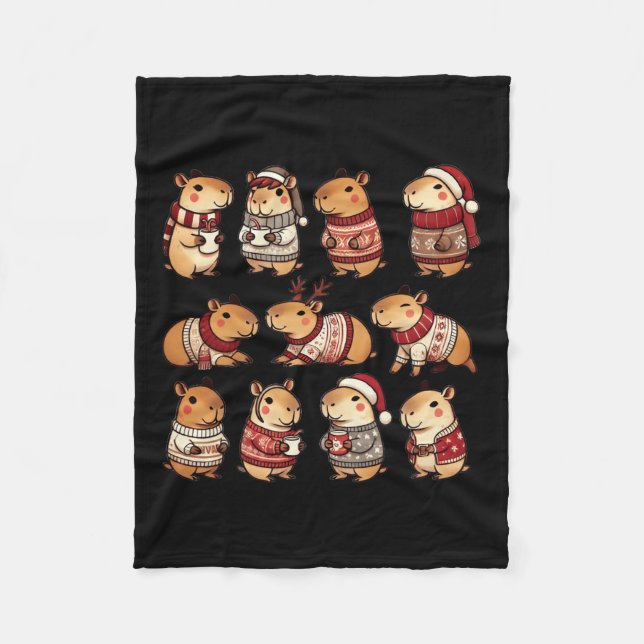 Capybara Christmas Xmas  Fleece Blanket (Front)