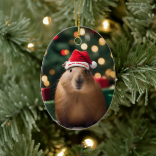 "Capybara Claus: A Festive Bokeh Wonderland" Ceramic Tree Decoration