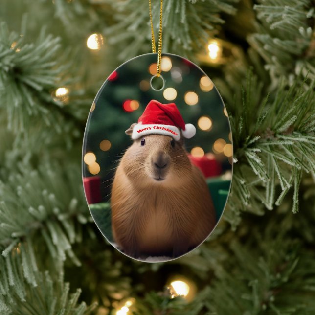 "Capybara Claus: A Festive Bokeh Wonderland" Ceramic Tree Decoration (Tree)