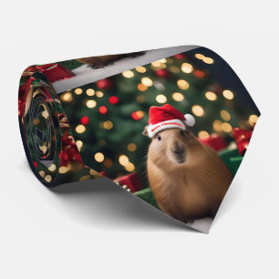 "Capybara Claus: A Festive Bokeh Wonderland" Tie