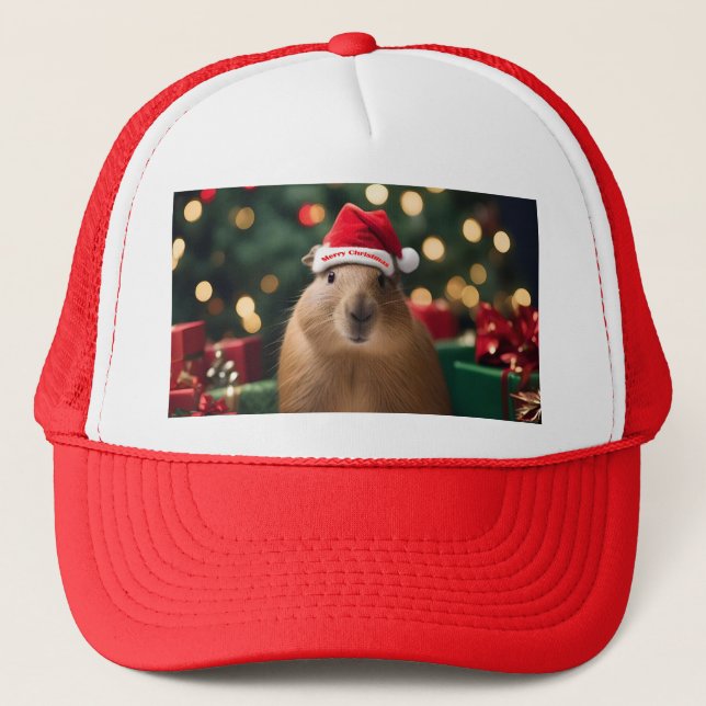 "Capybara Claus: A Festive Bokeh Wonderland" Trucker Hat (Front)
