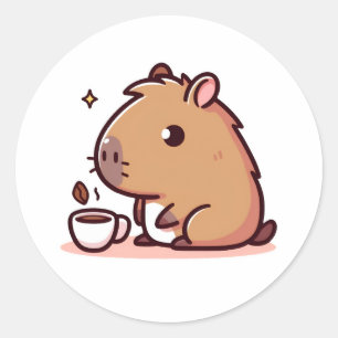 Capybara coffee lover classic round sticker