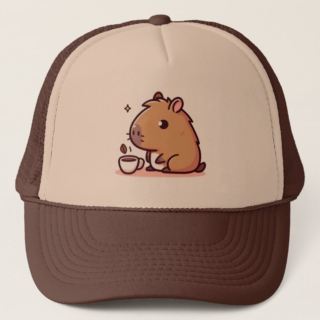 Capybara coffee lover trucker hat (Front)