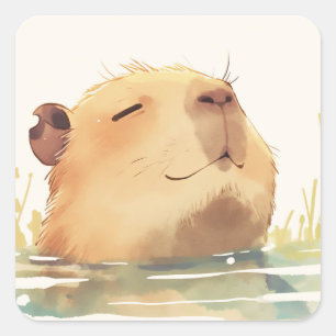 Capybara Cooling Down Square Sticker