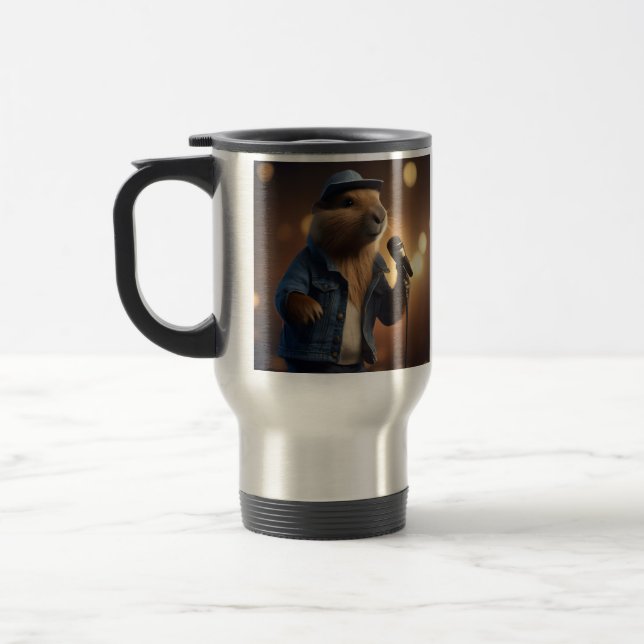 "Capybara Cowboy: Serenading the Wild West" Travel Mug (Left)
