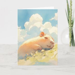 Capybara Cuddles in the Grass Card
