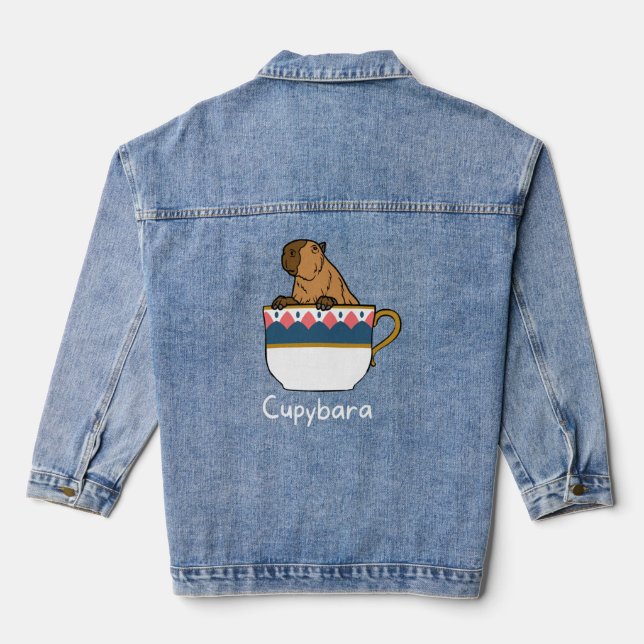 Capybara Cupybara Teacup Animal T-Shirt Denim Jacket (Back)