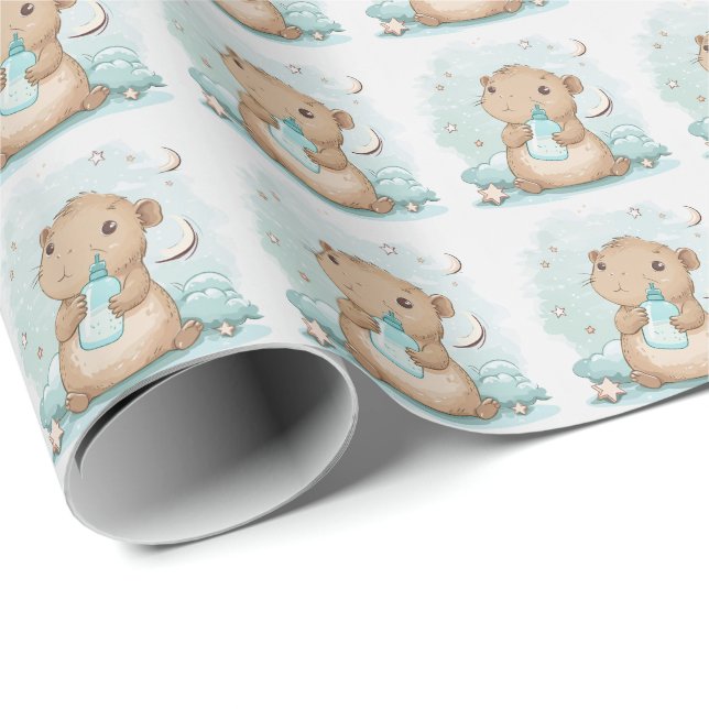 Capybara Cute Baby Pastel Watercolor Pattern  Wrapping Paper (Roll Corner)