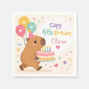 Capybara Cute Capy 4th Birthday Girl Pink Cake Napkin