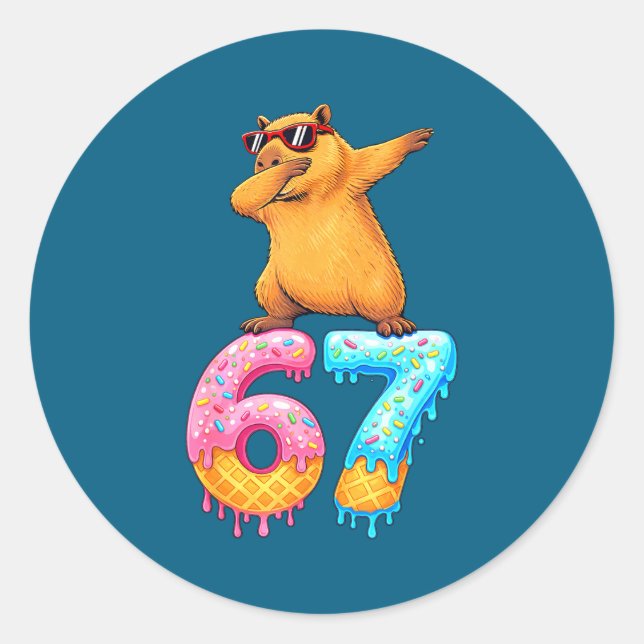 Capybara Dabbing 67 Ice Cream Drip 67 Birthday Boy Classic Round Sticker (Front)
