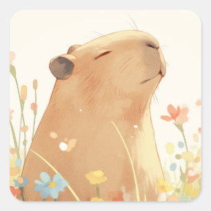 Capybara Daydreaming Square Sticker