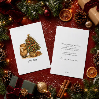Capybara Decorating Christmas Tree Cosy Retro Gift Holiday Card