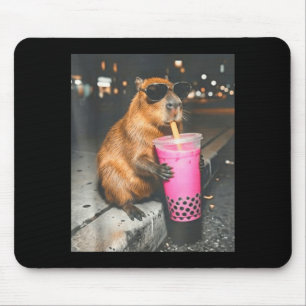 Capybara drinking iced boba tea funny animal meme mouse mat