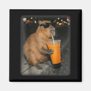 Capybara drinking iced coffee funny animal meme magnet